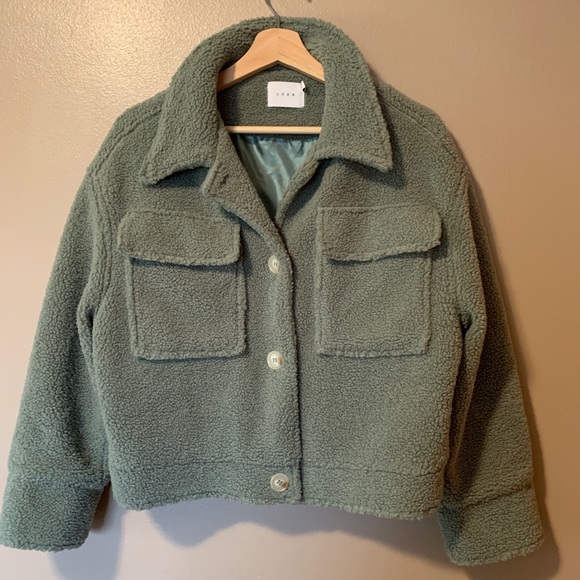 Lush Sage Green Teddy Jacket - Picture 1 of 6